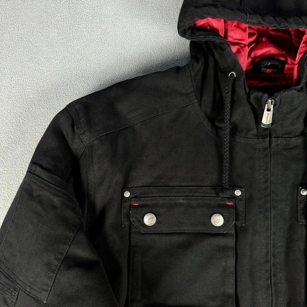 Snap On Tools Jacket XL Black‎ Utility RA Canvas Workwear Red Quilt Lined Heavy